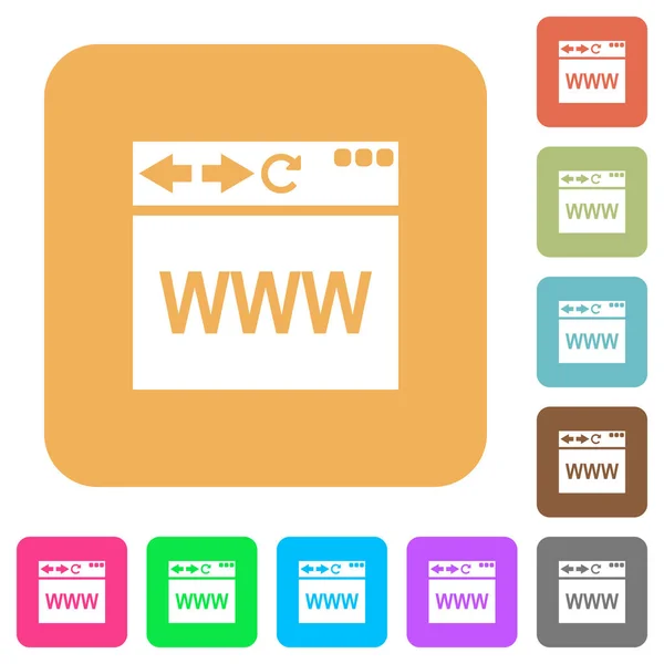 Browser Pagina Web Icone Piatte Sfondi Quadrati Arrotondati Colore Vivido — Vettoriale Stock