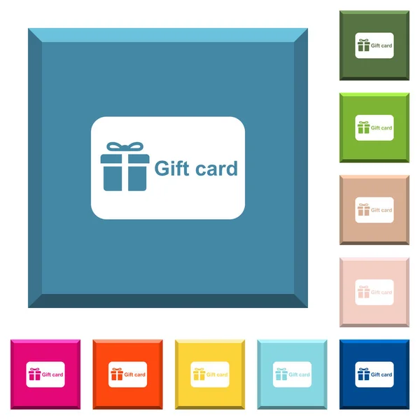 Gift Card Con Icone Bianche Testo Pulsanti Quadrati Bordati Vari — Vettoriale Stock