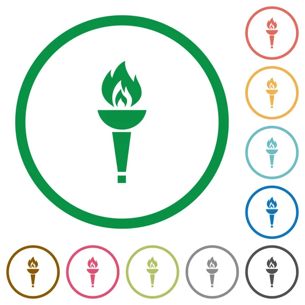 Torch Platte Kleur Pictogrammen Ronde Contouren Witte Achtergrond — Stockvector