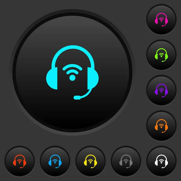 无线耳机深色按钮与生动的颜色图标在深灰色背景 — 图库矢量图片