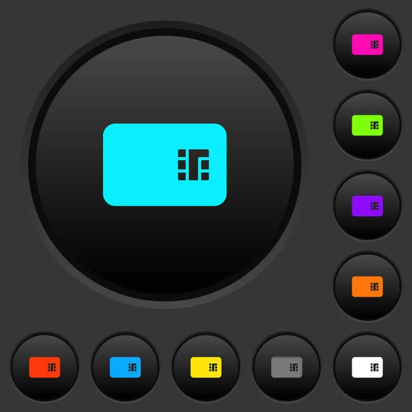 Chip Card Pulsadores Oscuros Con Iconos Color Vivos Sobre Fondo — Archivo Imágenes Vectoriales