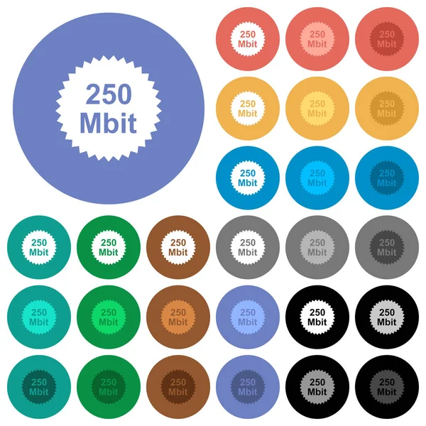 250 Mbit Garantiscono Adesivo Multi Icone Piatte Colorate Sfondi Rotondi — Vettoriale Stock