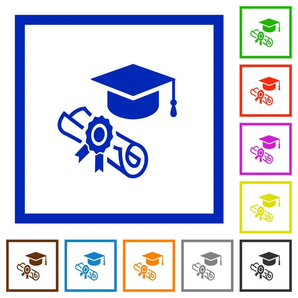 Graduation Ceremony Flat Color Icons Square Frames White Background — Stock Vector