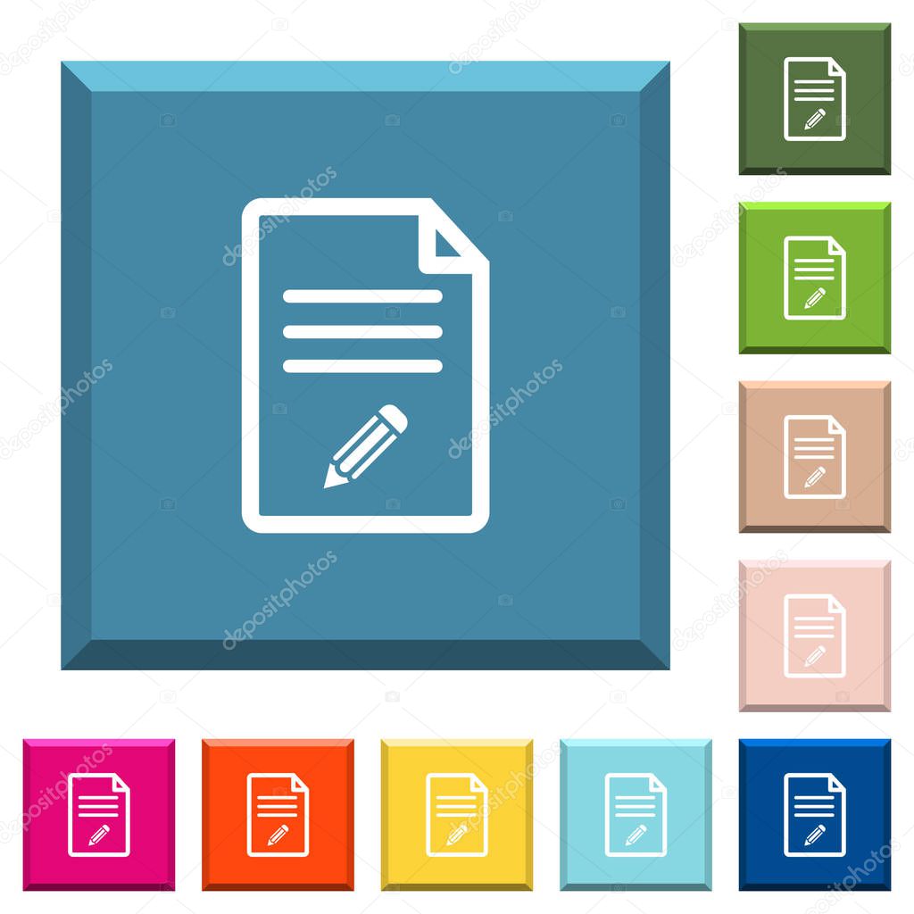 Edit document white icons on edged square buttons in various trendy colors