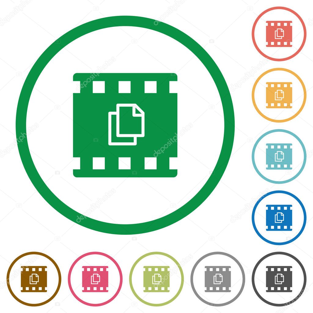 Copy movie flat color icons in round outlines on white background