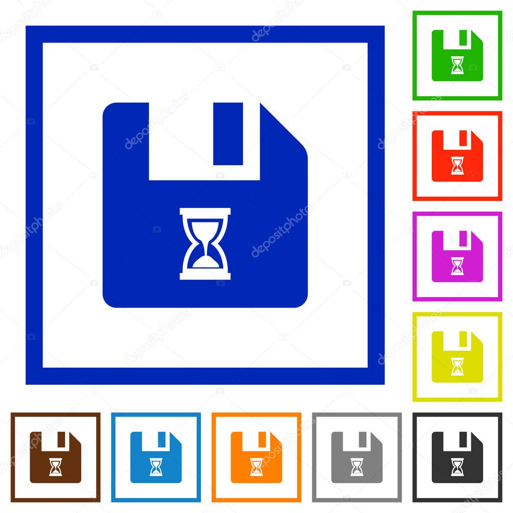 File waiting flat color icons in square frames on white background