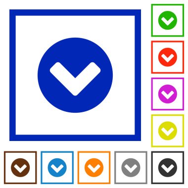 Kare kare beyaz arka plan üzerinde düz renk simgeleri aşağı Chevron