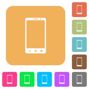 Yuvarlatılmış kare canlı renkli arka planlar üzerinde üç düğme düz simgeleri ile modern cep telefonu.