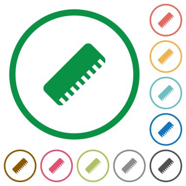 Cetvel düz renk simgeleri özetliyor beyaz arka plan üzerinde yuvarlak