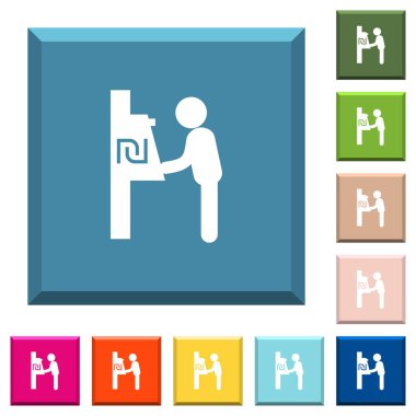 Yeni şekel Bankamatik beyaz simgeler çeşitli moda renklerde ucu keskin kare düğmeleri