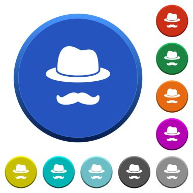 Bıyıklı gizli yuvarlak renk eğimli düğmeleri ile pürüzsüz yüzeylerde ve düz beyaz simgeler