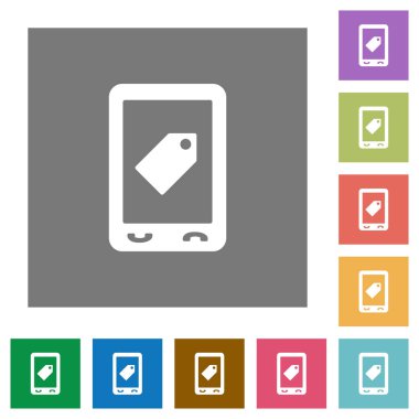 Basit renkli kare arka planlar üzerinde hareket eden etiket düz simgeler