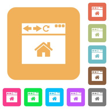 Yuvarlatılmış kare canlı renkli arka planlar üzerinde tarayıcı ana sayfa düz simgeler.