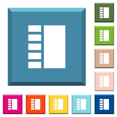 Dikey sekmeli düzen beyaz simgeleri çeşitli moda renklerde ucu keskin kare düğmeleri