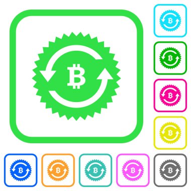 Bitcoin geri ödeme garanti etiketi canlı renkli düz simgeler beyaz arka plan üzerinde eğri sınırları içinde