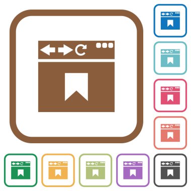 Kare kare beyaz arka plan üzerinde renkli tarayıcı yer işareti basit simgeler yuvarlak