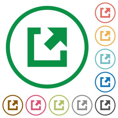 Dış bağlantı düz renk simgeleri özetliyor beyaz arka plan üzerinde yuvarlak