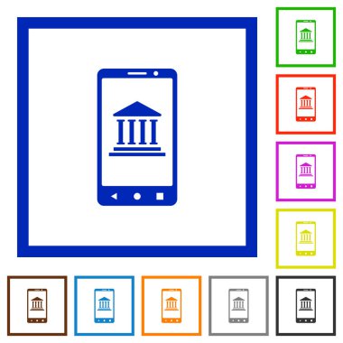 Mobil düz renk simgeleri kare kare beyaz zemin üzerine bankacılık