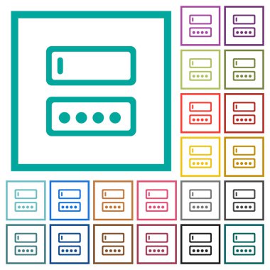 Beyaz arka plan üzerinde oturum açma adı ve parola düz renk simgeleri çeyreği çerçeveler ile girme