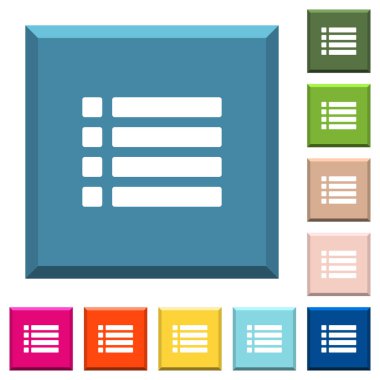 Sırasız liste beyaz simgeleri çeşitli moda renklerde ucu keskin kare düğmeleri