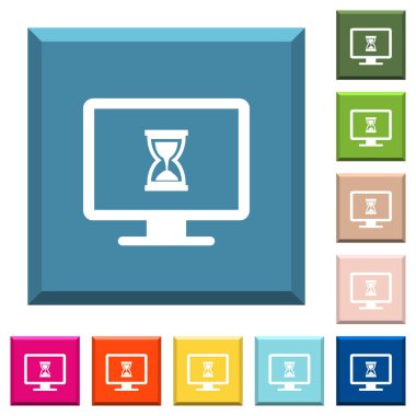 Meşgul bilgisayar beyaz simgeler çeşitli moda renklerde ucu keskin kare düğmeleri