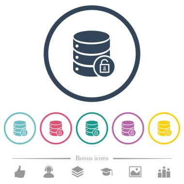 Veritabanı düz renk simgeleri yuvarlak özetliyor kilidini. 6 bonus simgeler dahil.