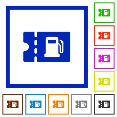 İndirim kupon düz renk simgeleri kare kare beyaz arka plan üzerinde yakıt