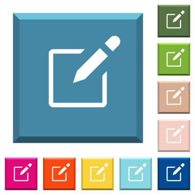 EditBox kalem beyaz simgeleri çeşitli moda renklerde ucu keskin kare düğmeleri ile