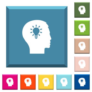 Fikir beyaz simgeleri çeşitli moda renklerde ucu keskin kare düğmeleri