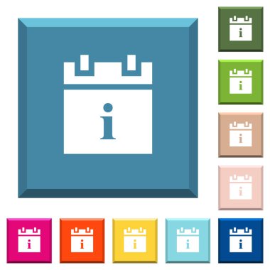 Beyaz bilgi simgeleri çeşitli moda renklerde ucu keskin kare düğmeleri zamanlama