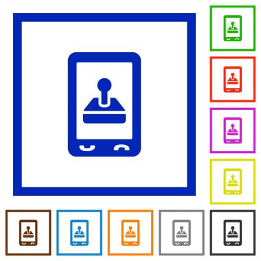 Mobil oyun düz renk simgeleri beyaz arkaplan üzerindeki kare çerçeveler