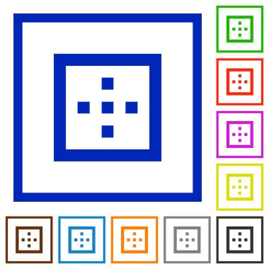 Dış kenarlıklar düz kare kare beyaz arka plan üzerinde renkli simgeler