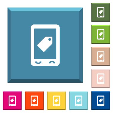 Mobil etiketi beyaz simgeleri çeşitli moda renklerde ucu keskin kare düğmeleri