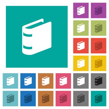 Tek kitap çok düz simgeler düz kare arka plan üzerinde renkli. Beyaz ve koyu kutsal kişilerin resmi varyasyon hover veya etkin efektleri dahil.