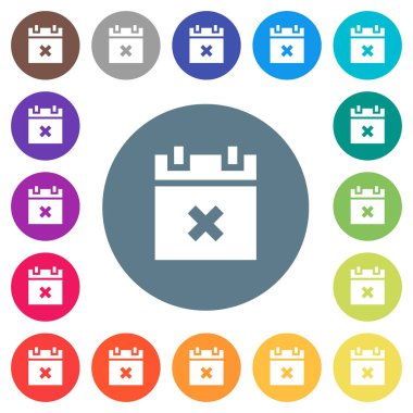 Zamanlama düz beyaz simgeler yuvarlak renkli arka planlar üzerinde iptal. 17 arka plan renk değişimleri dahil.