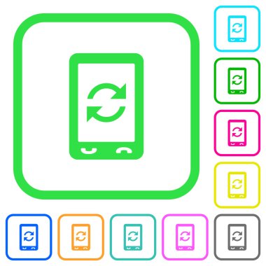 Beyaz arka plan üzerinde eğri sınırları mobil syncronize canlı renkli düz simgeler