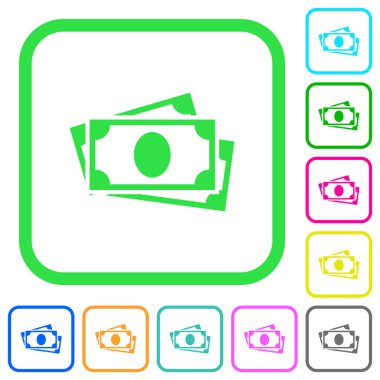 Simgelerle portre canlı renkli düz beyaz arka plan üzerinde eğri sınırları içinde daha fazla banknot