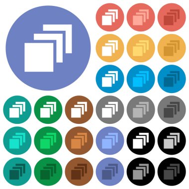 Birden çok tuvaller çok yuvarlak arka planlar üzerinde düz simgeler renkte. Beyaz, açık ve koyu kutsal kişilerin resmi varyasyon vurgulu ve etkin durumu efektleri ve bonus tonları siyah backgounds tarih dahil.