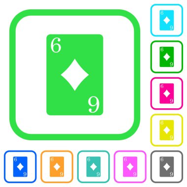 Altı elmas canlı renkli düz simgeler beyaz arka plan üzerinde eğri sınırları içinde kartı