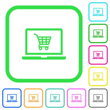 Beyaz arka plan üzerinde eğri sınırları Webshop canlı renkli düz simgeler