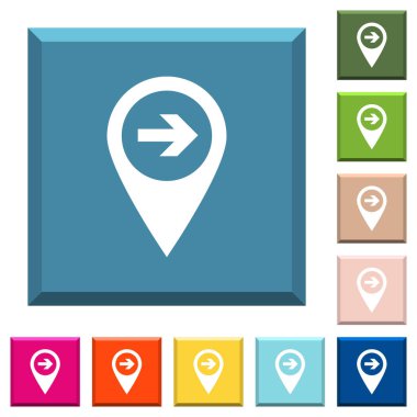 Sonraki hedef Gps konumu beyaz simgeleri çeşitli moda renklerde ucu keskin kare düğmeleri göster