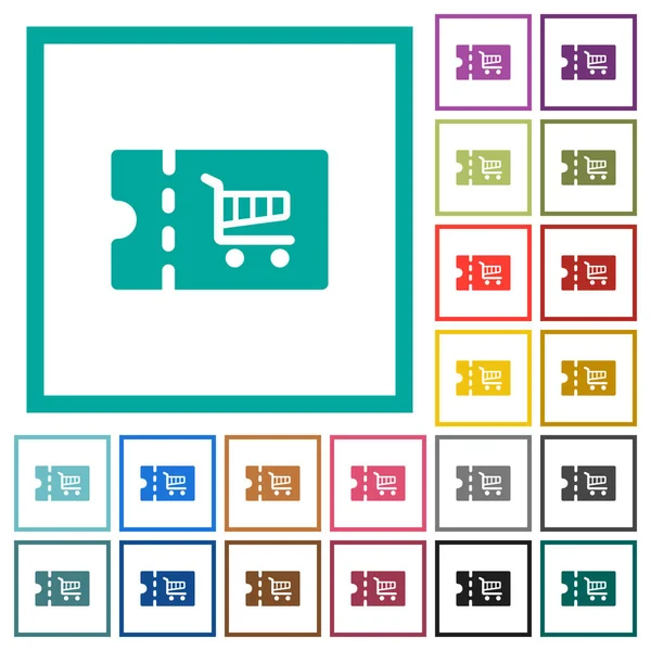 Carrinho Desconto Cupom Ícones Cor Plana Com Quadros Quadrante Fundo —  Vetores de Stock