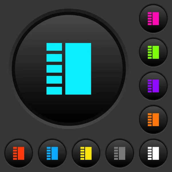 垂直选项卡式布局黑暗按钮与生动的颜色图标在深灰色背景 — 图库矢量图片