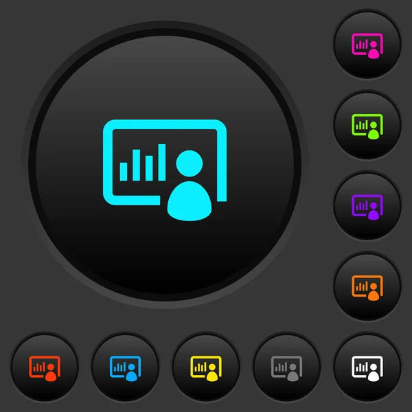 Презентація Темних Кнопок Яскравими Кольоровими Піктограмами Темно Сірому Фоні — стоковий вектор