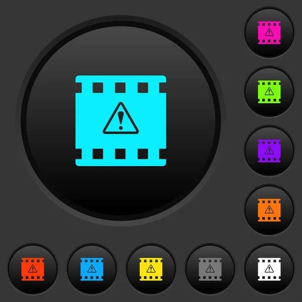 Movie Warning Dark Push Buttons Vivid Color Icons Dark Grey — Stock Vector