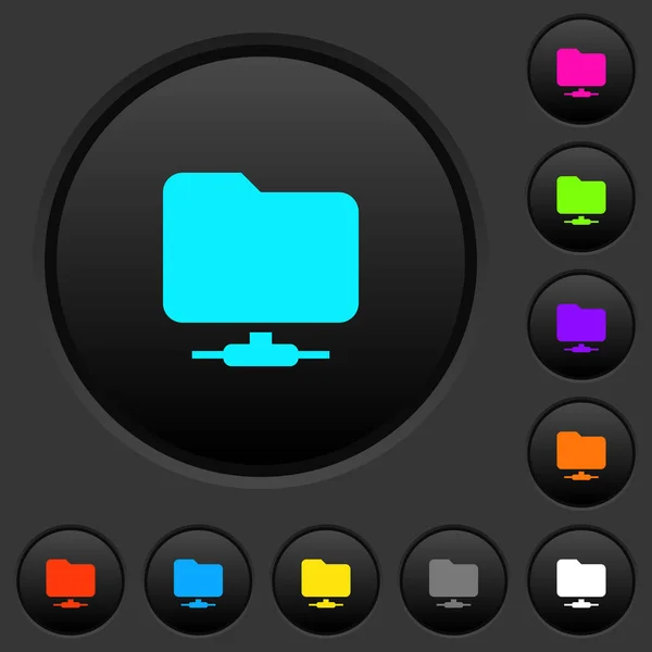 Network Folder Dark Push Buttons Vivid Color Icons Dark Grey — Stock Vector