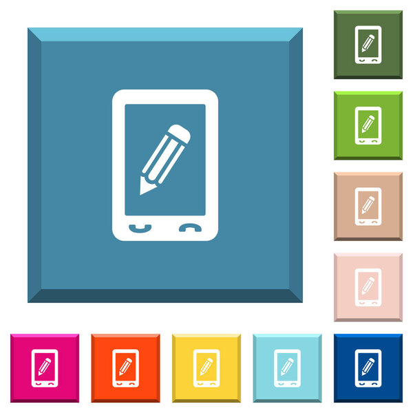 Mobile memo white icons on edged square buttons in various trendy colors