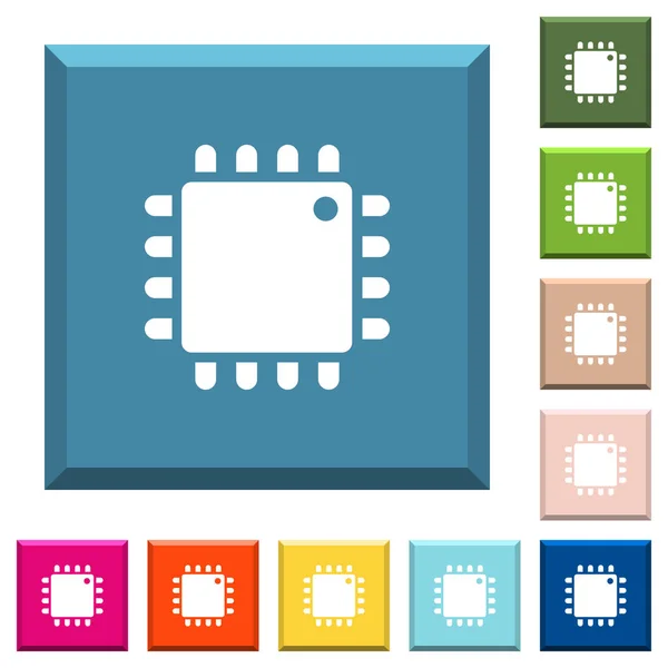 计算机处理器白色图标边缘方形按钮在各种时尚的颜色 — 图库矢量图片