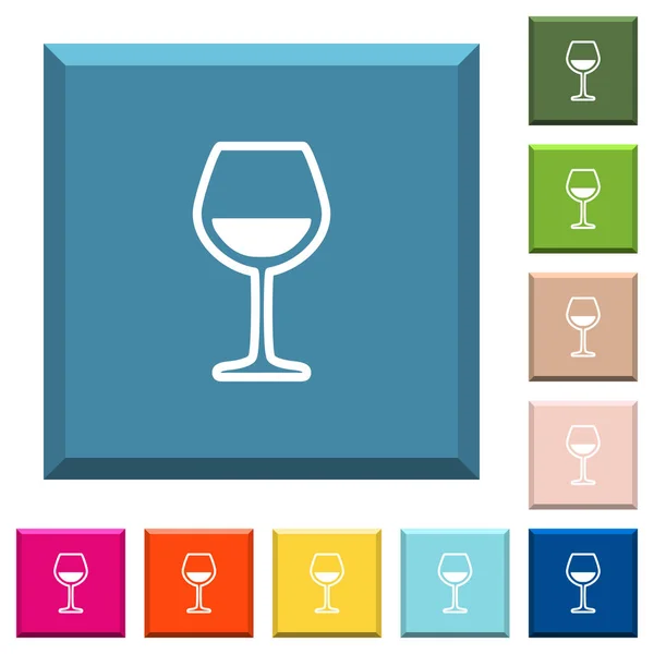 Glass Wine White Icons Edged Square Buttons Various Trendy Colors — Stock Vector