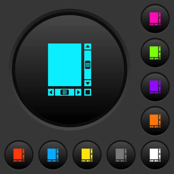 Порожній Документ Смужками Прокрутки Темні Кнопки Яскравими Кольоровими Піктограмами Темно — стоковий вектор